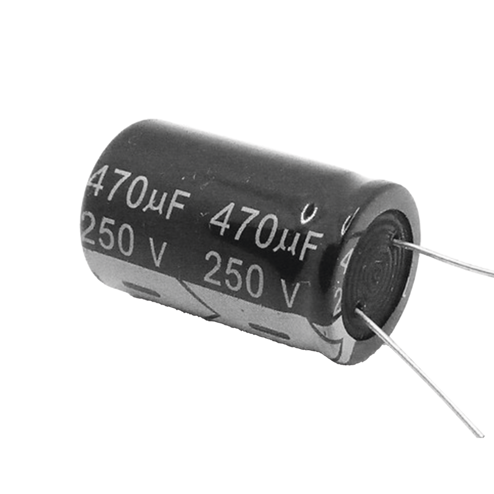 Capacitor Elecrolítico Radial, 470 µFd, 250 Vcd.