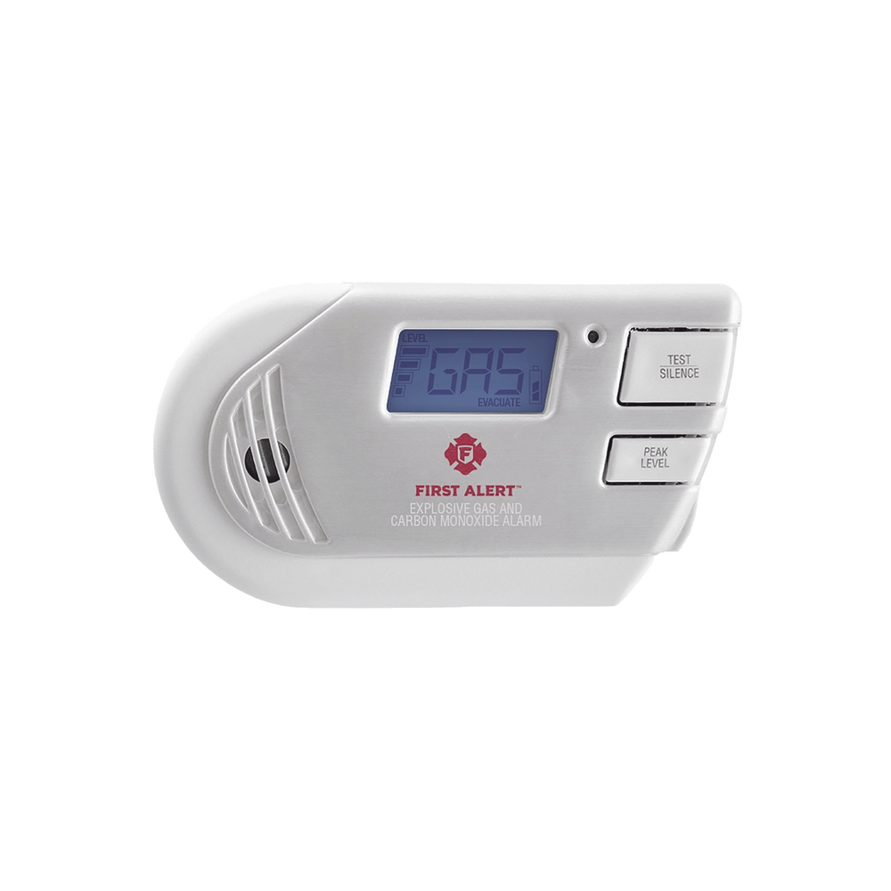 Detector Combo de Combinación de Gases Explosivos: Metano (GN), Propano (LP) y Monóxido de Carbono (CO), Con Pantalla Digital Retroiluminada, 120 Vca y Batería de Respaldo