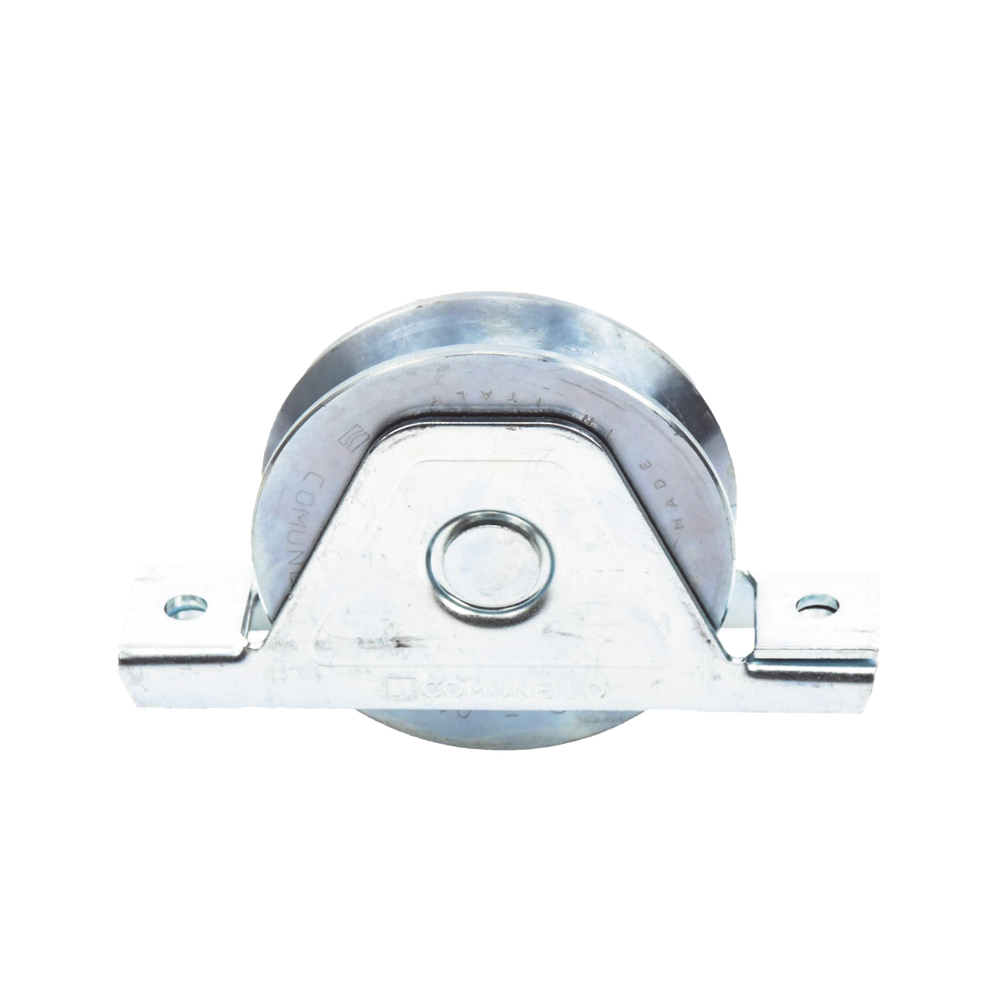 (336V-100) Rueda con ranura en V para montaje empotrado de 4" / Capacidad para puertas de hasta 840 lb (380 kg) / 2 rodamientos / 15/16" de ancho / Galvanizado