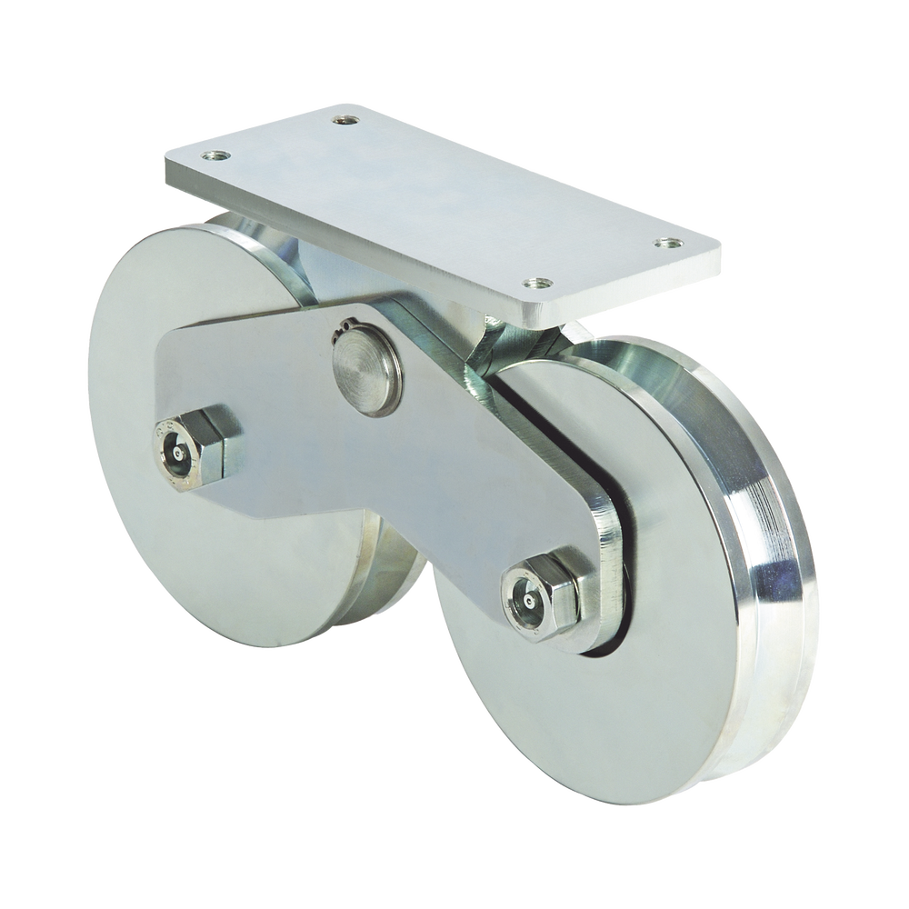 (339V-120) - Montaje en superficie con doble ranura en V de 4-3/4" / Capacidad para puertas de hasta 2650 lb (1200 kg) / 2 rodamientos / con engrasador / Galvanizado