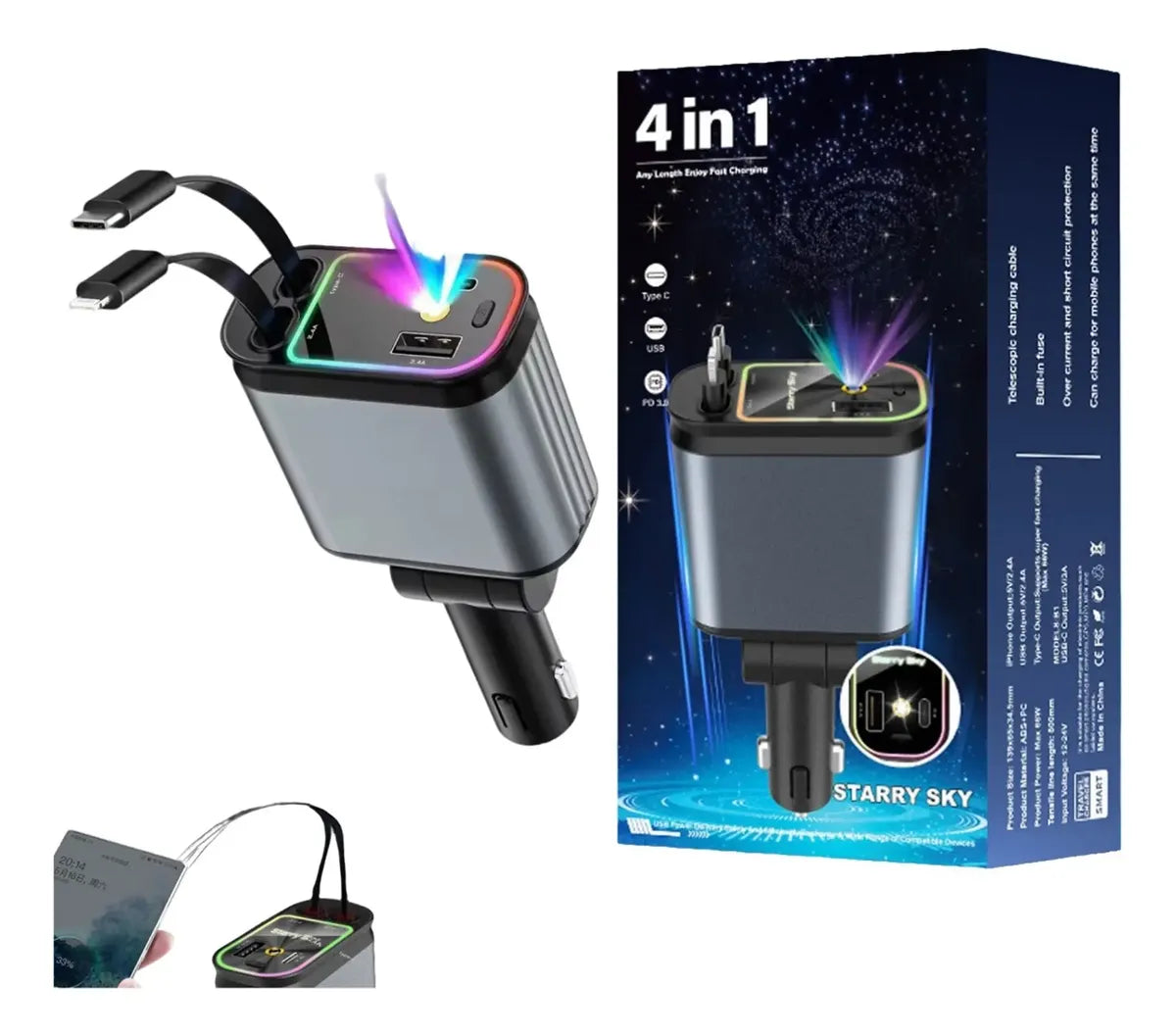 Cargador 4 en 1 y luz