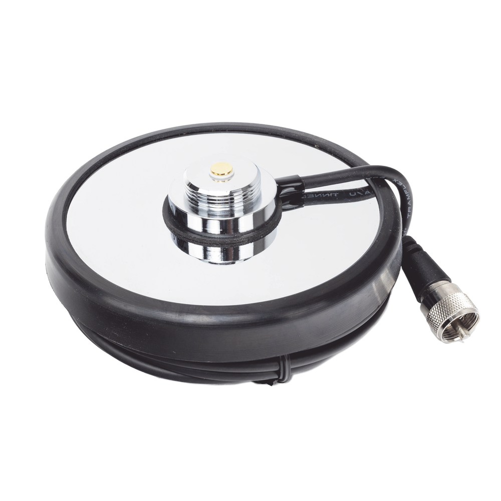 Magnetic mount for 3/4" antennas (Nmo), 5 m of RG-58A/U cable, UHF (PL-259) male connector, 5" diameter
