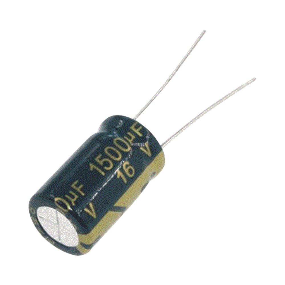 Capacitor Electrolítico de Aluminio, Radial de 1500 µFd, 16 Vcc, 105 °C, 10 x 20 mm.