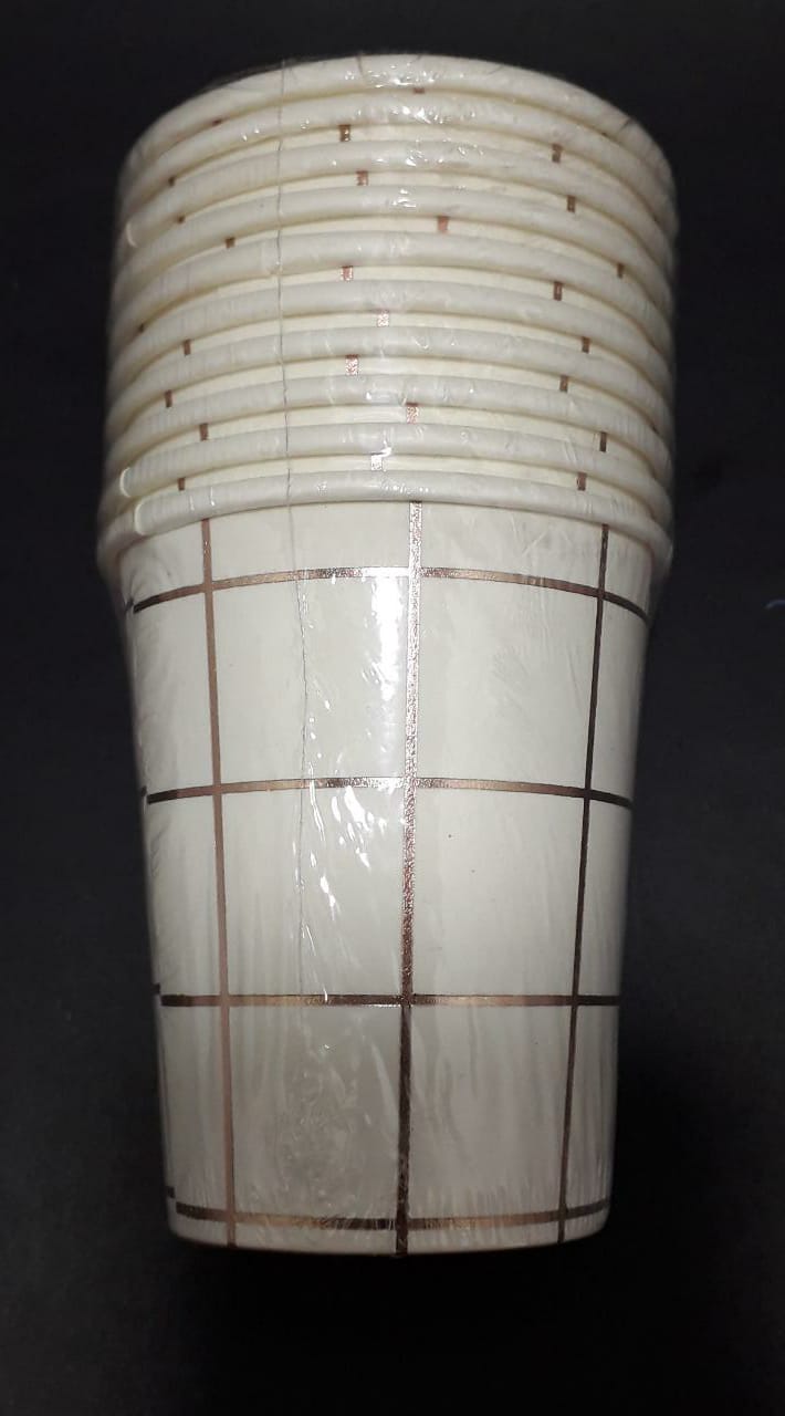 Vaso x 10 blanco dorado cuadros 7 o