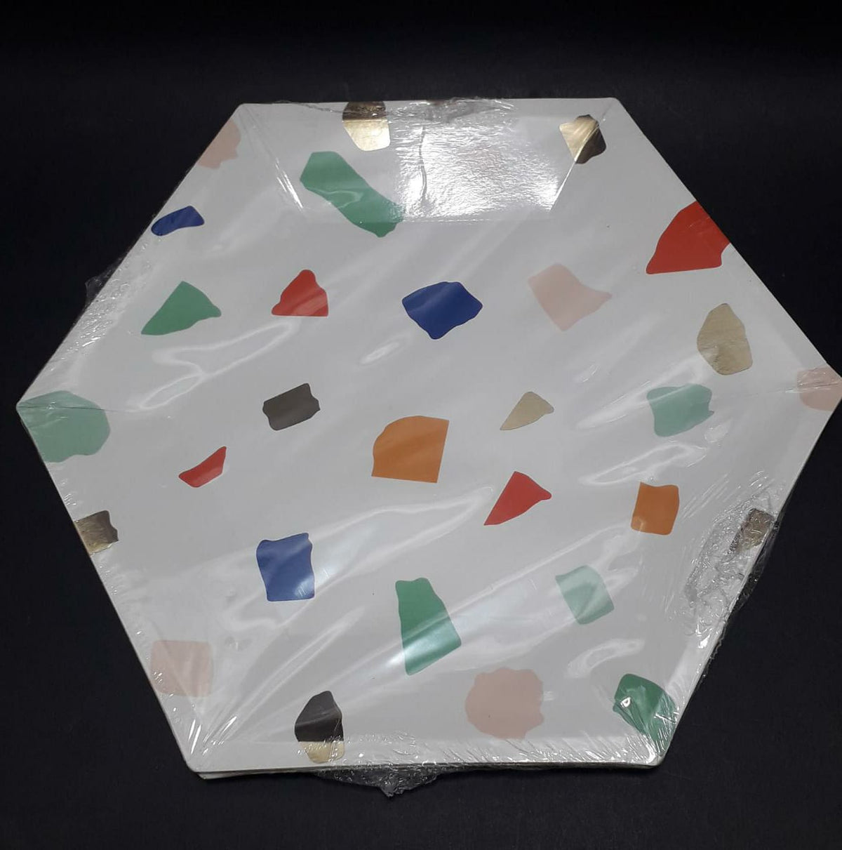 PLATO X 10 Hexagonal manchas sobras gra