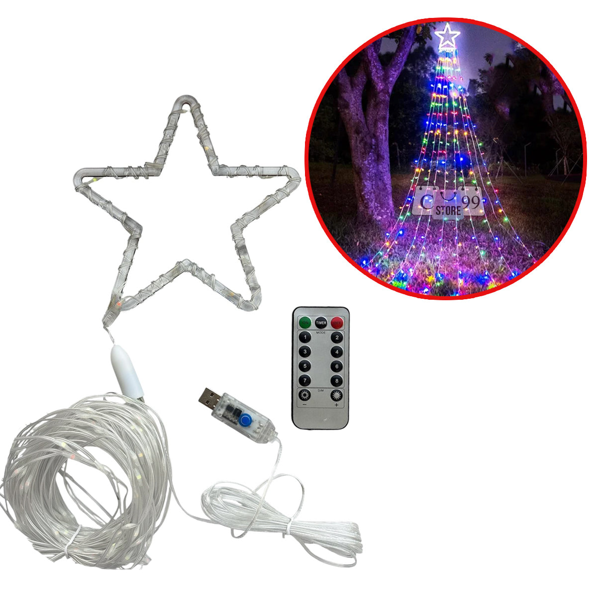 Punta Estrella De Árbol Virtual 3m luces