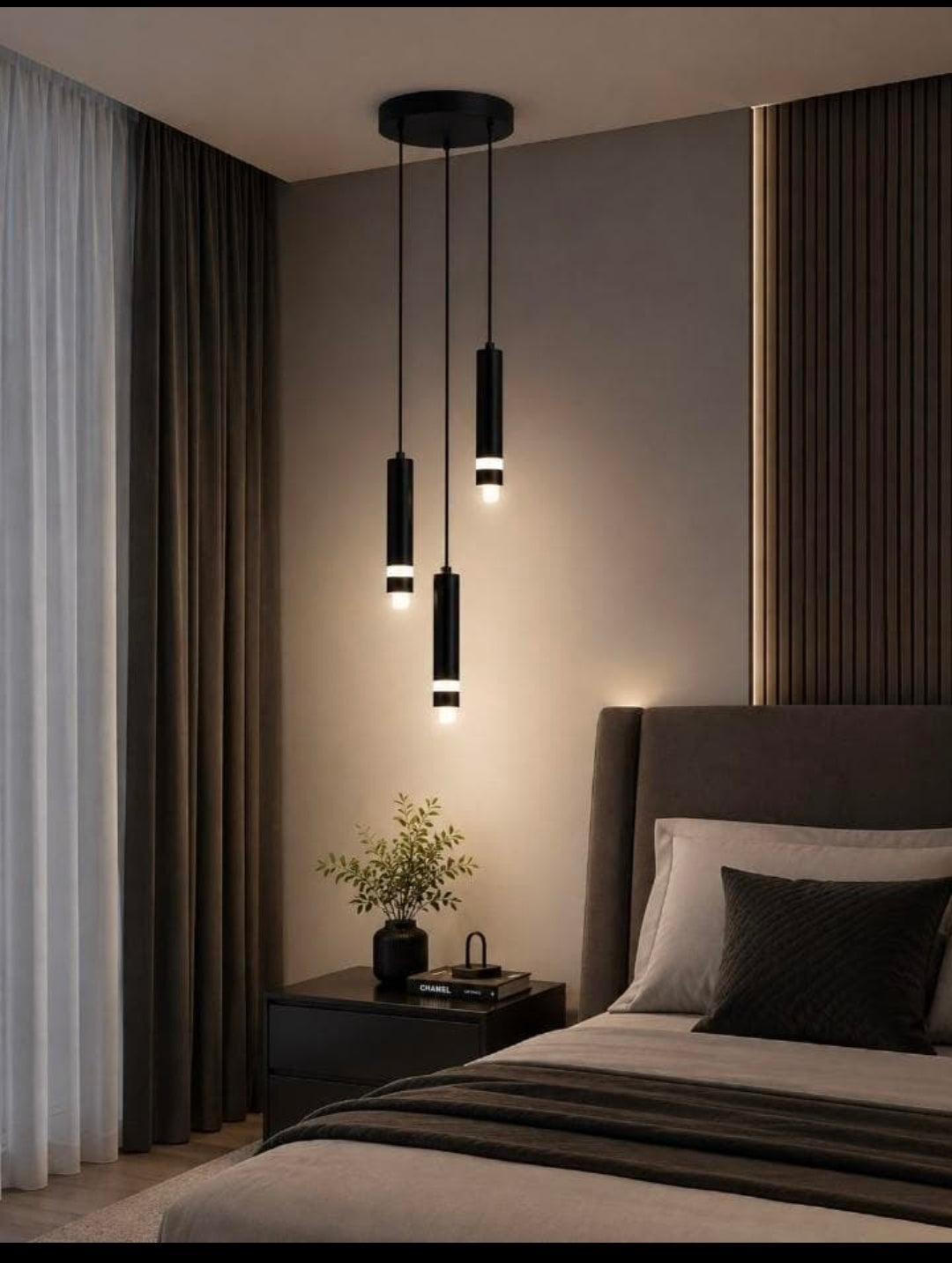 Lámpara Colgante 3 Luces led Tubo Negro