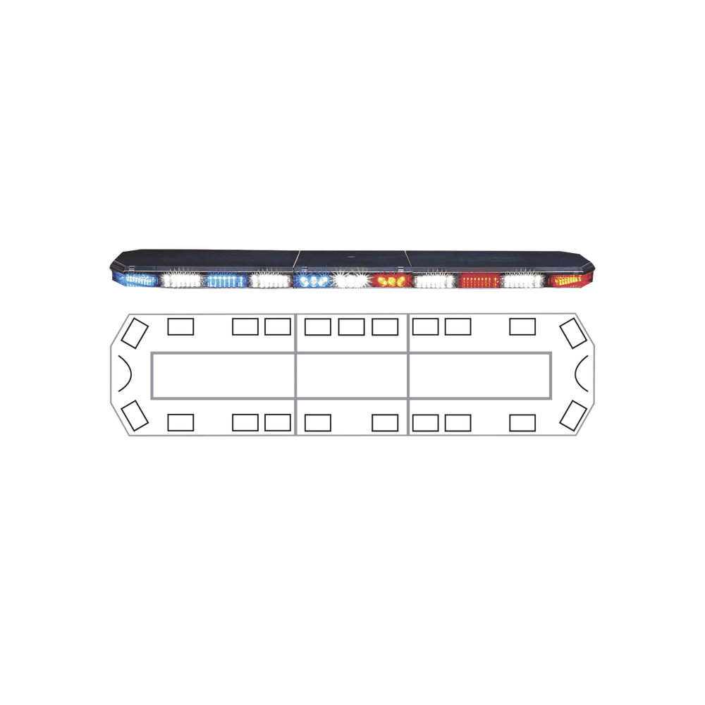 Barra de luces serie 21 con 216 poderosos LEDs última generación, color Rojo, Azul, Ámbar y Blanco