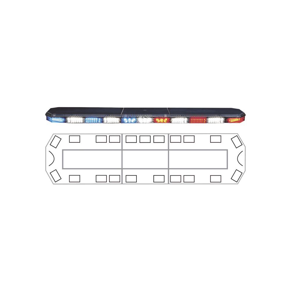 Torreta 47" Serie 21 con 132 LEDs, frente: Rojo,Azul y luces de penetración, trasero: Rojo,Ámbar,Azul. Laterales: Blanco ( callejoneras)