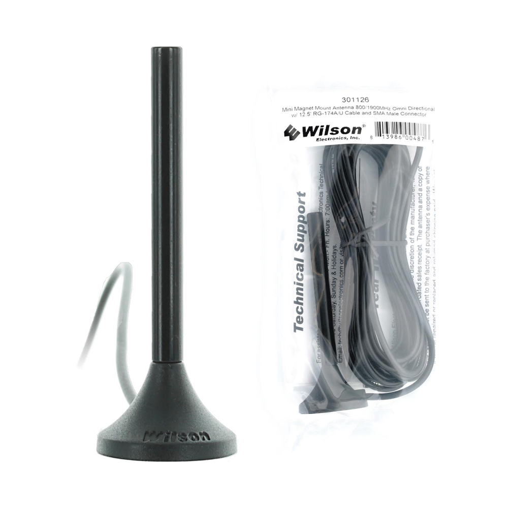 Mini Magnetic Mount Antenna with RG174 cable and SMA male connector | Frequency Range 700-960 MHz, 1710-2270 MHz | Maximum Gain 3.1 dB