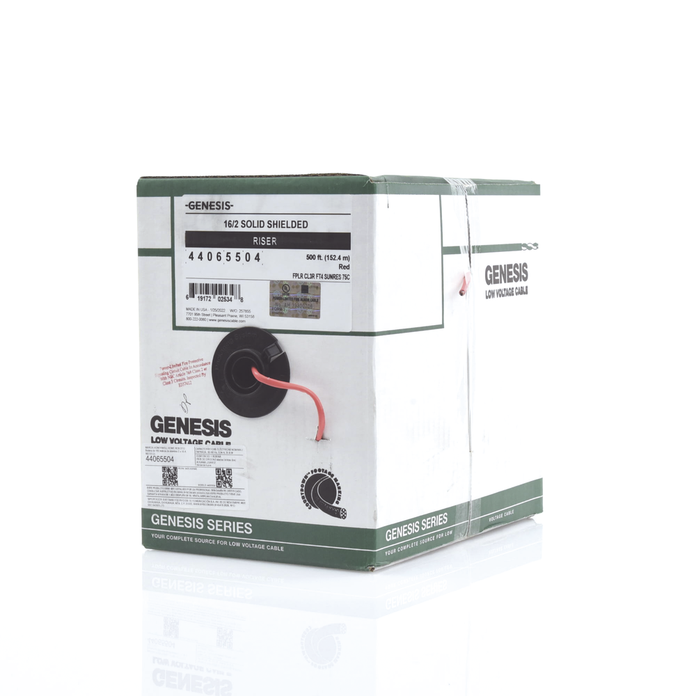 Bobina de 152 metros de alambre 2 x 16 AWG, BLINDADO, tipo FPLR, de color rojo, para aplicaciones en sistemas de detección de incendio y Sistemas de Evacuación.
