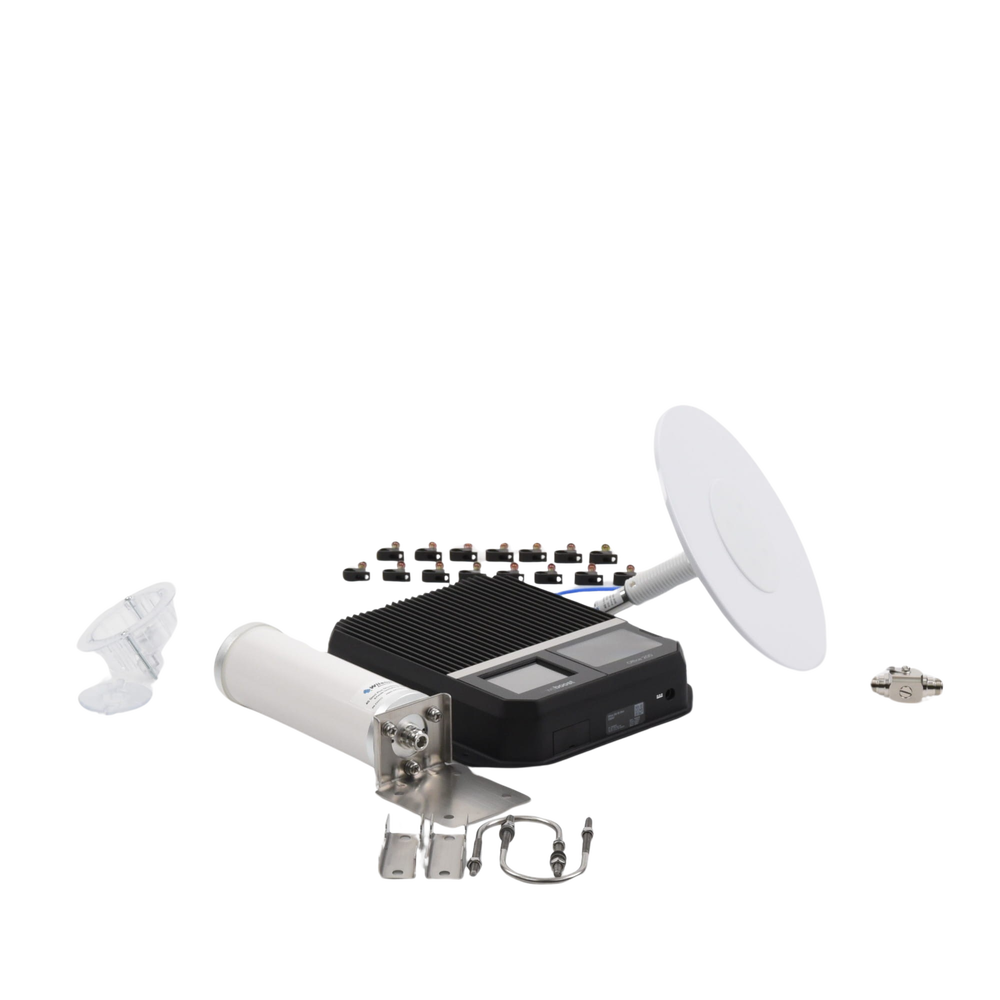 KIT Amplificador de señal celular 4G LTE, 3G y VOZ. Especial para cubrir áreas de hasta 4300 Metros Cuadrados por ser de grado comercial e industrial. Soporta múltiples operadores, tecnologías y usuarios.