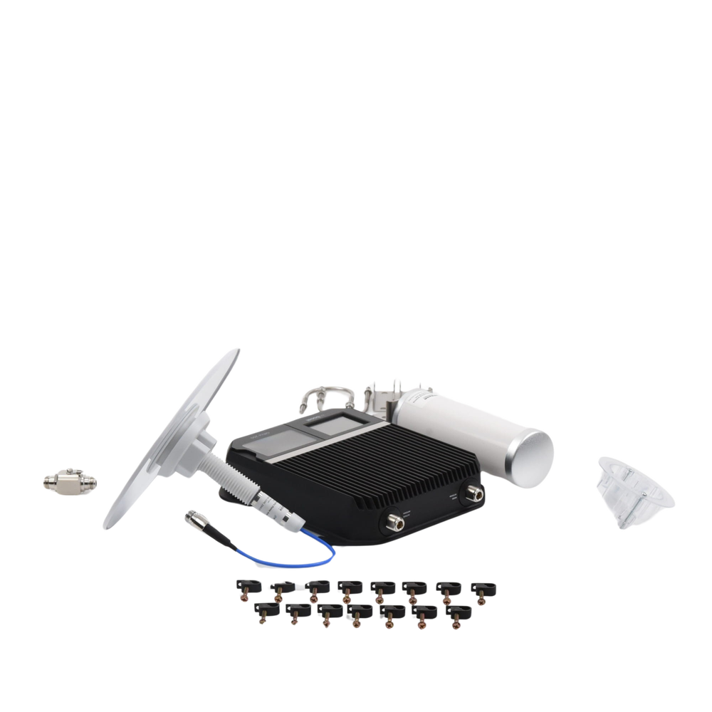 KIT Amplificador de señal celular 4G LTE, 3G y VOZ. Especial para cubrir áreas de hasta 4300 Metros Cuadrados por ser de grado comercial e industrial. Soporta múltiples operadores, tecnologías y usuarios.
