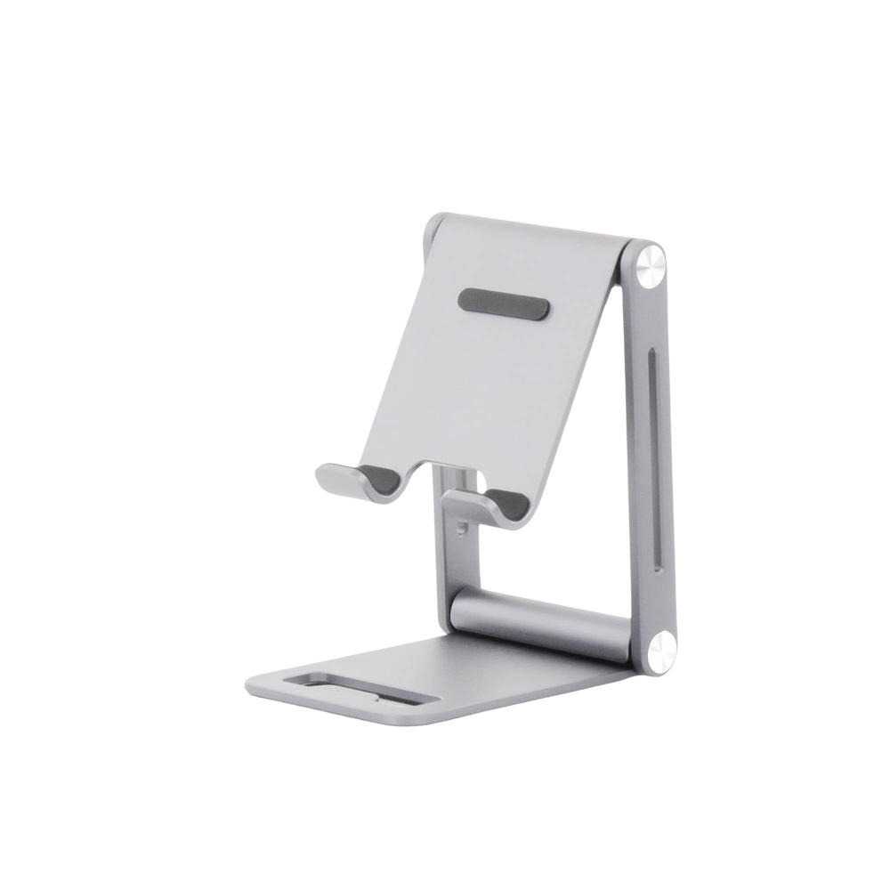 Soporte para Teléfono Celular de Aluminio / Angulo Ajustable / Amplia Compatibilidad con dispositivos de 4.7'' a 7.9'' / Antideslizante / Antiarañazos / Plegable / Color Gris