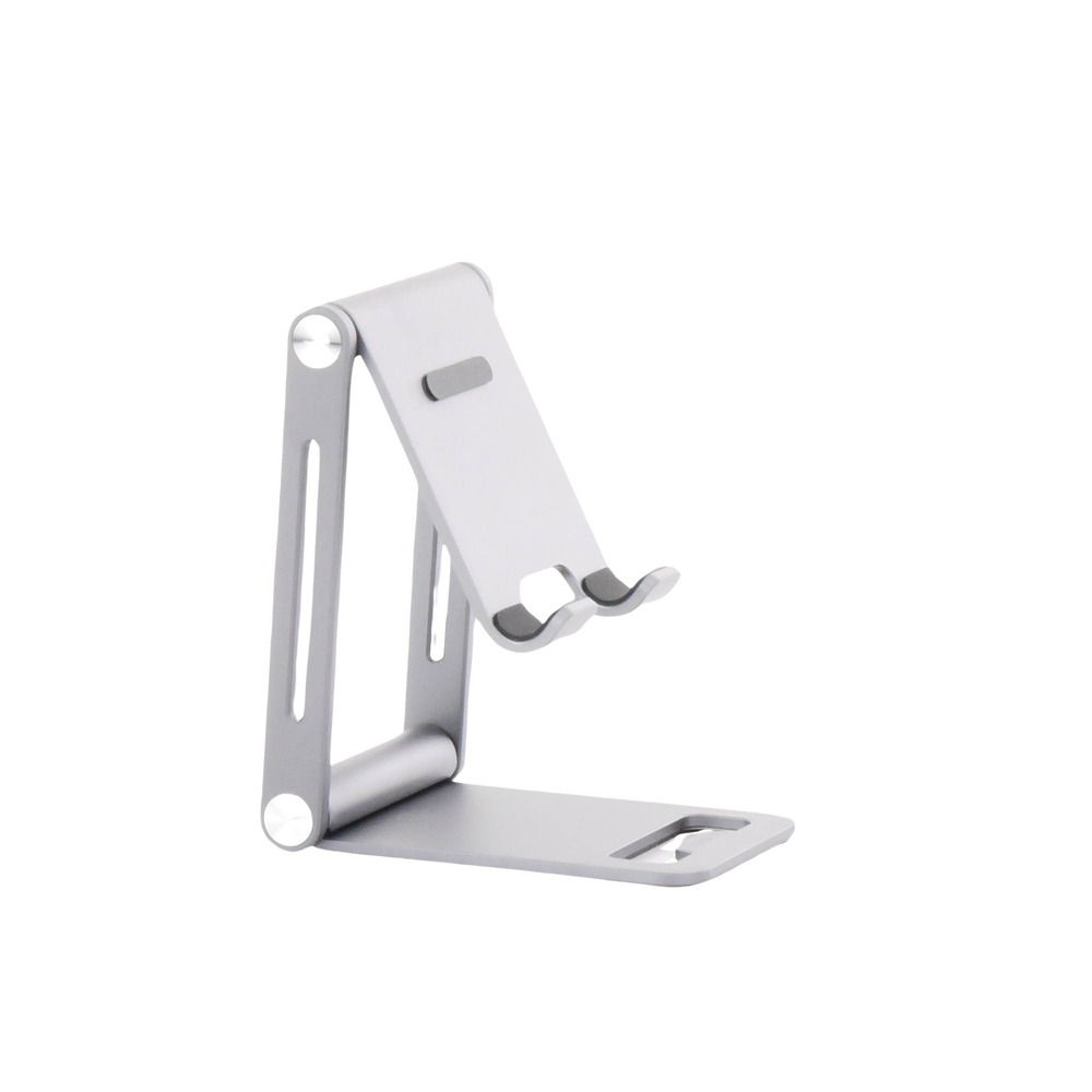 Soporte para Teléfono Celular de Aluminio / Angulo Ajustable / Amplia Compatibilidad con dispositivos de 4.7'' a 7.9'' / Antideslizante / Antiarañazos / Plegable / Color Gris