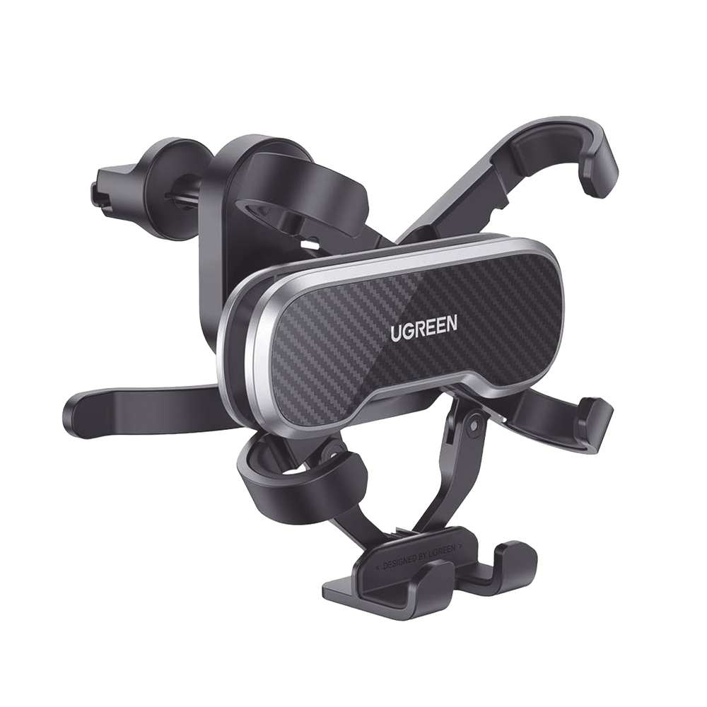 Soporte de Celular para Automóvil en Rendija de Ventilación / Sistema de Gravedad / Rotacion de 360° / Sistema de Suspension por Gancho / Pinzas de Goma / Amplia Compatibilidad con dispositivos de 4'' a 7'' / Color Negro