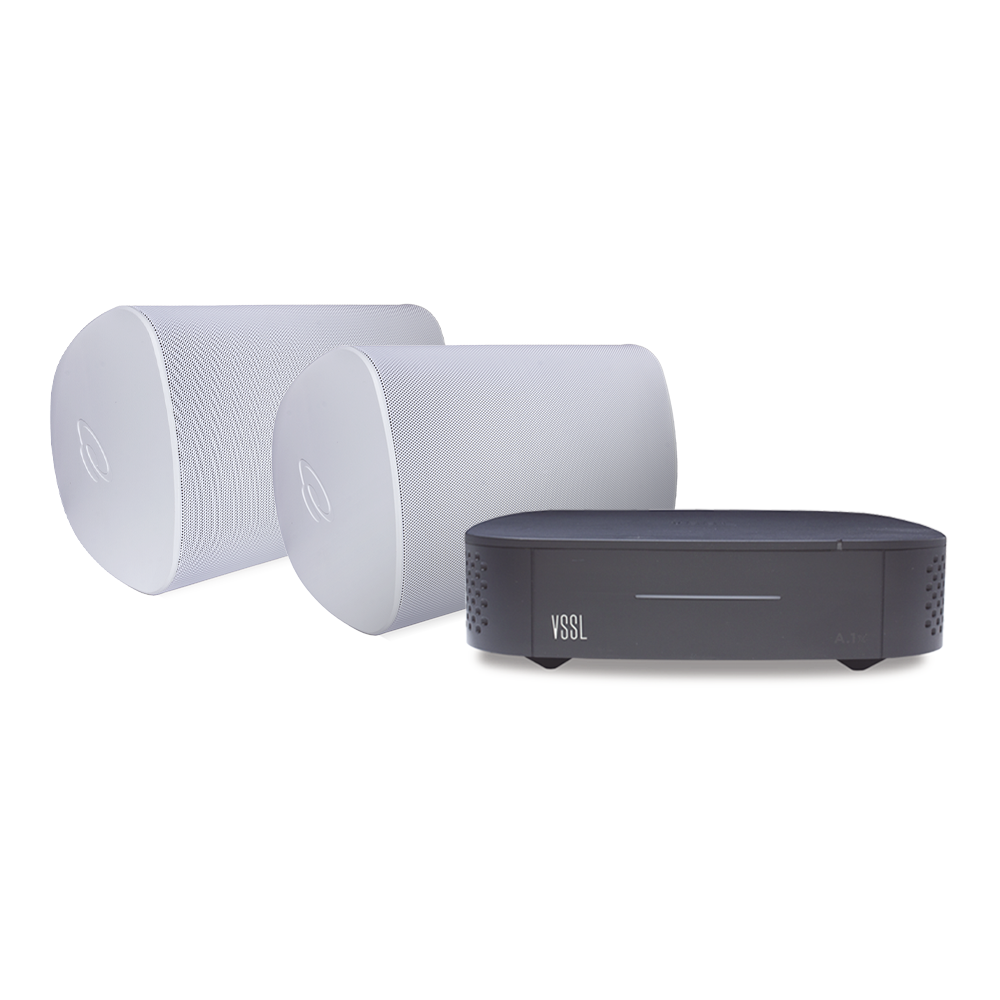 KIT Amplificador VSSL A1X | 2 Bocinas para Montaje Superficial de 6in de TruAudio Modelo OP62WT | Color Blanco IP66