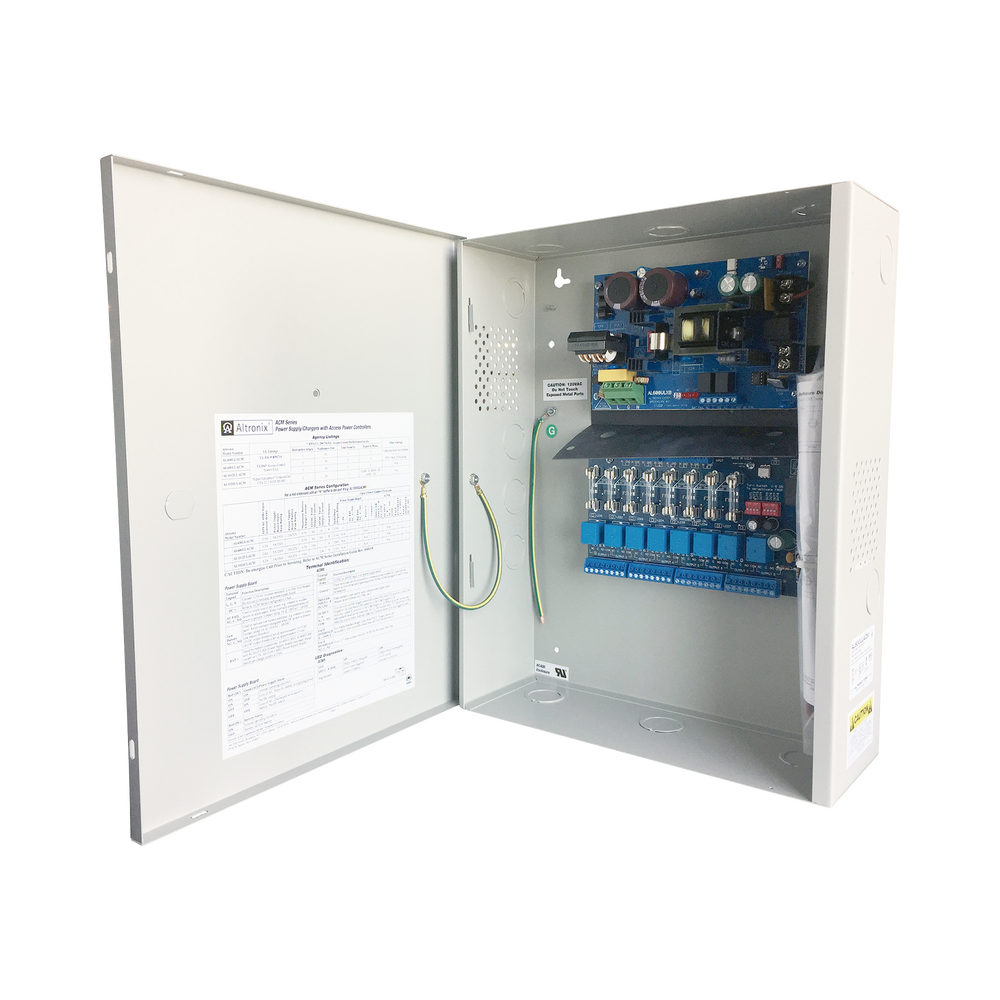 Fuente de poder ALTRONIX de 12/24 Vcd @ 6 Amper, con capacidad de batería de respaldo, requiere batería, 8 salidas, con voltaje de entrada de 115 Vca