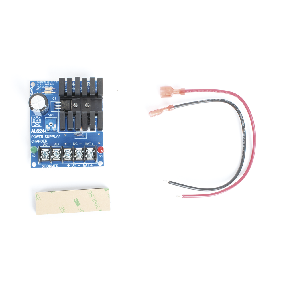 Linear Power Supply Type Printed Circuit for 6, 12, and 24 VDC with Battery-Based Backup Capacity.