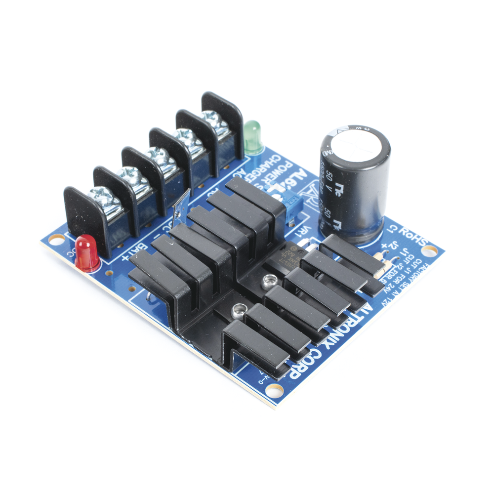 Linear Power Supply Type Printed Circuit for 6, 12, and 24 VDC with Battery-Based Backup Capacity.