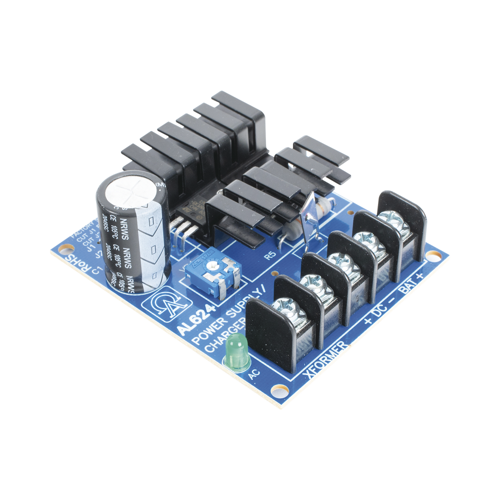 Fuente de Alimentación Lineal Tipo Circuito Impreso para 6, 12, y 24 VCD con Capacidad de Respaldo basado en Baterías.