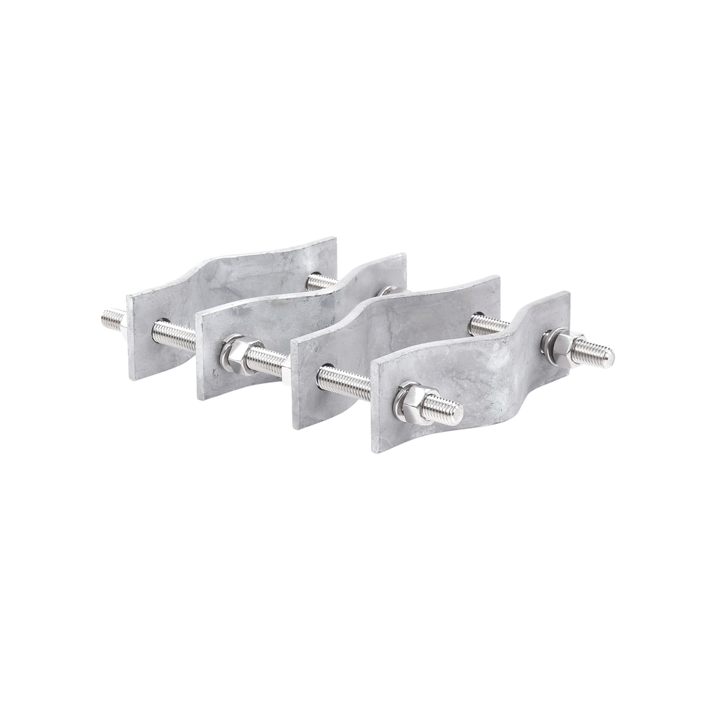 Set of two double clamps for masts from 3.8 to 8.9 cm, with a 12 cm center-to-center separation.