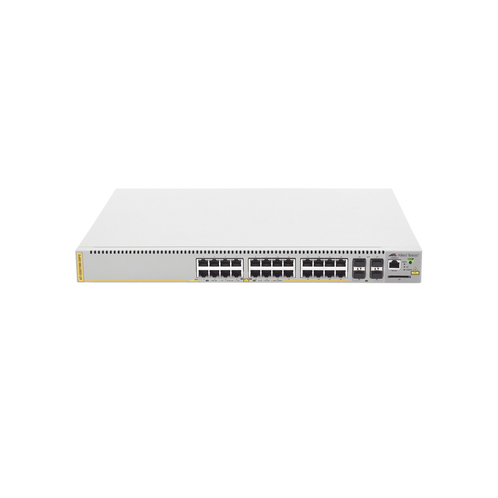 CentreCOM GS970M Managed PoE+ Switch, 24-Port Layer 3 10/100/1000 Mbps + 4 Gigabit SFP, 370 W