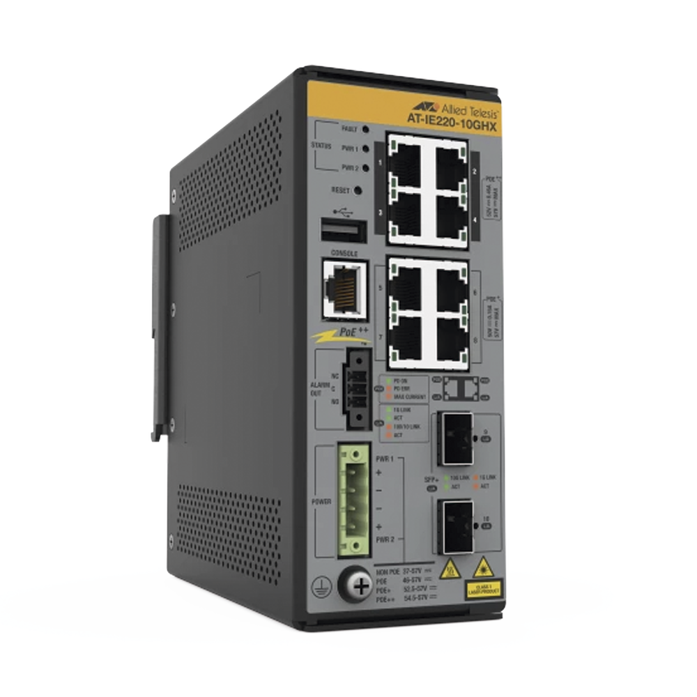 8x 10/100/1000T, 2x 1G/10G SFP+, Industrial Ethernet, Layer 2+ Switch, PoE++