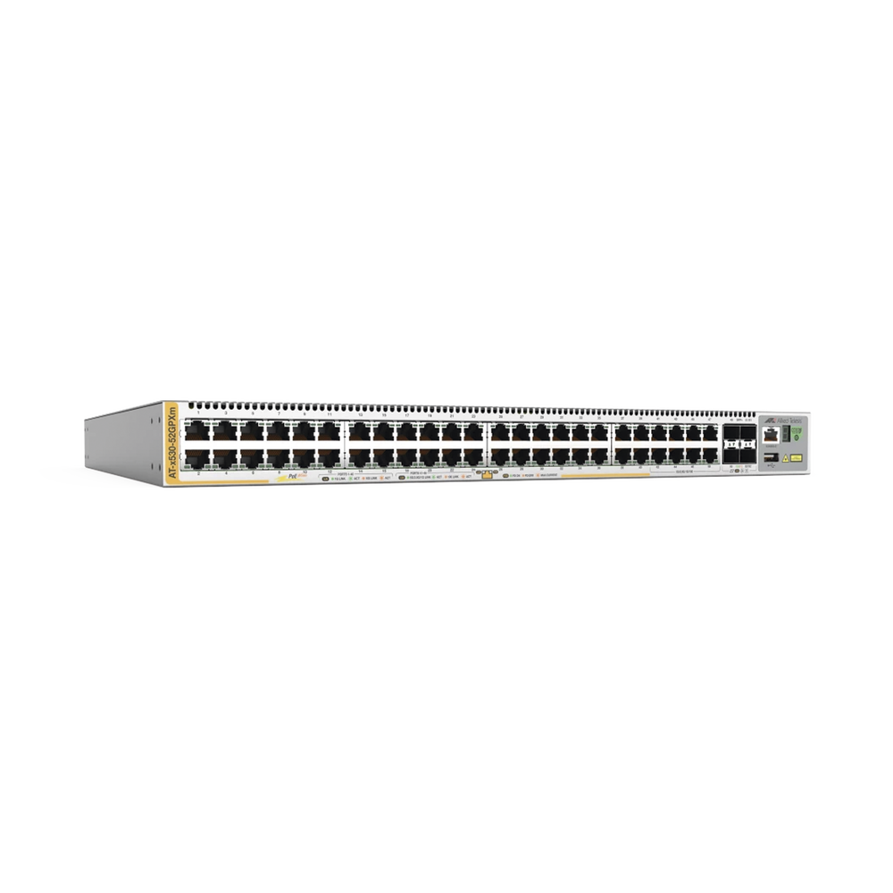 Switch PoE+ Stackeable Capa 3, 48 puertos 10/100/1000 Mbps + 4 puertos SFP+ 10 G, hasta 720 W, fuente redundante