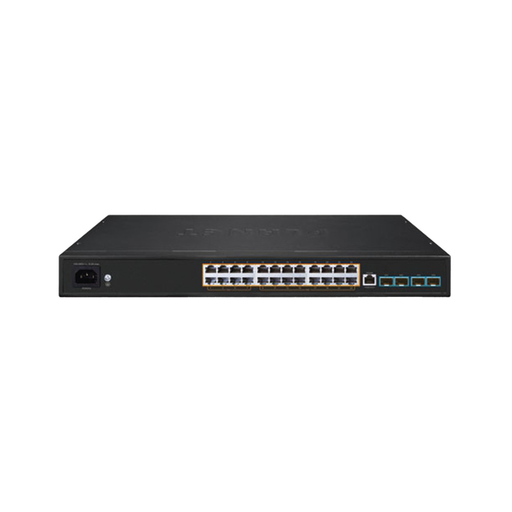 Managed AV Switch, 8 Gigabit 802.3bt PoE Ports, 16 Gigabit 802.3at PoE Ports, 4 10G SFP Ports, Up to 450W Power