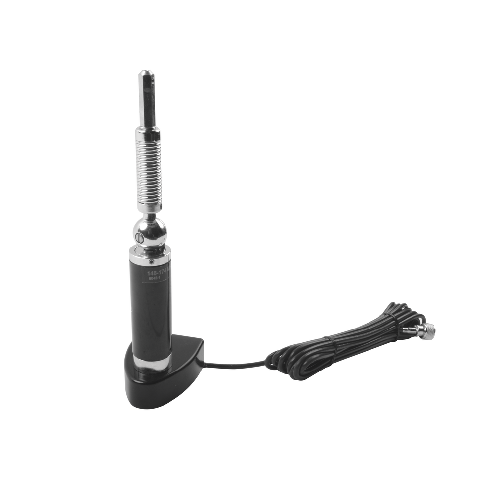 VHF Antena Ajustable / 148-174 MHz / 3.4 dB / 200 W / Cable 5m RG-58U / Conector UHF Male PL-259 / Longitud Máxima 132 cm / Montaje en Maletero
