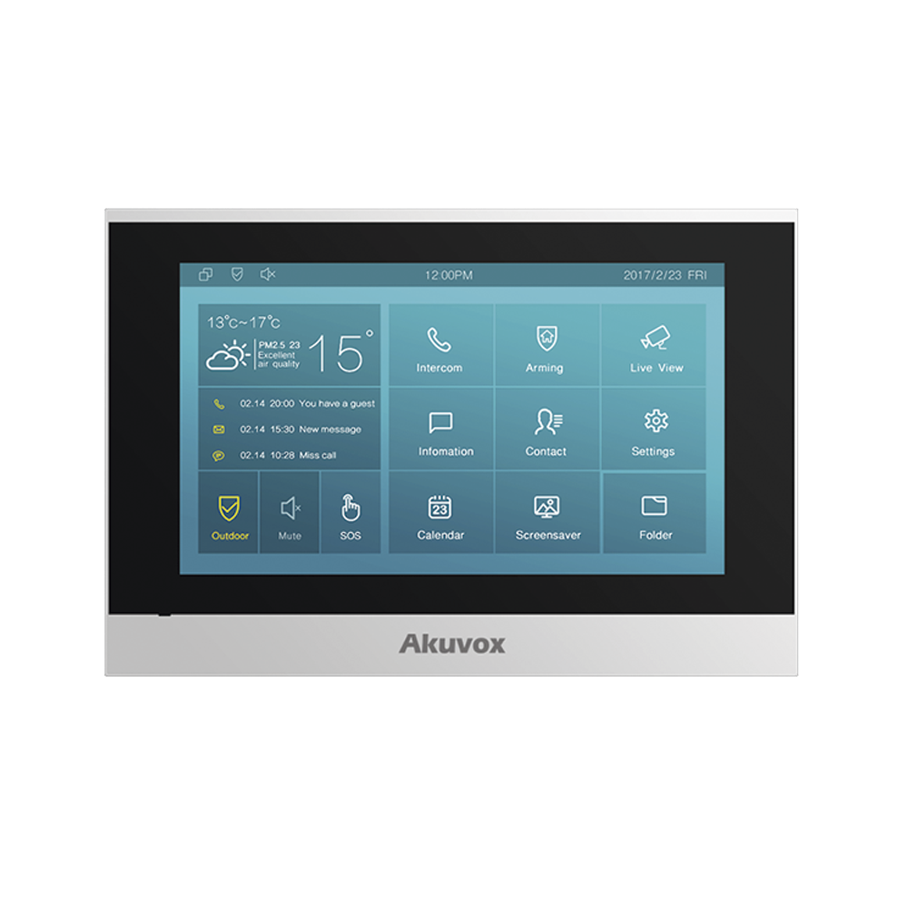 Monitor Interior IP / PoE / Pantalla Touch 7" / 8 Entradas de Alarma para Sensores Cableados / Compatible con Videoporteros IP Akuvox