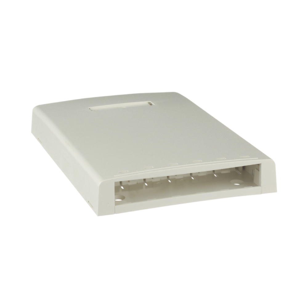 Caja de Montaje en Superficie, Con Accesorio para Resguardo de Fibra Óptica, Para 6 Módulos Mini-Com, Color Blanco Mate