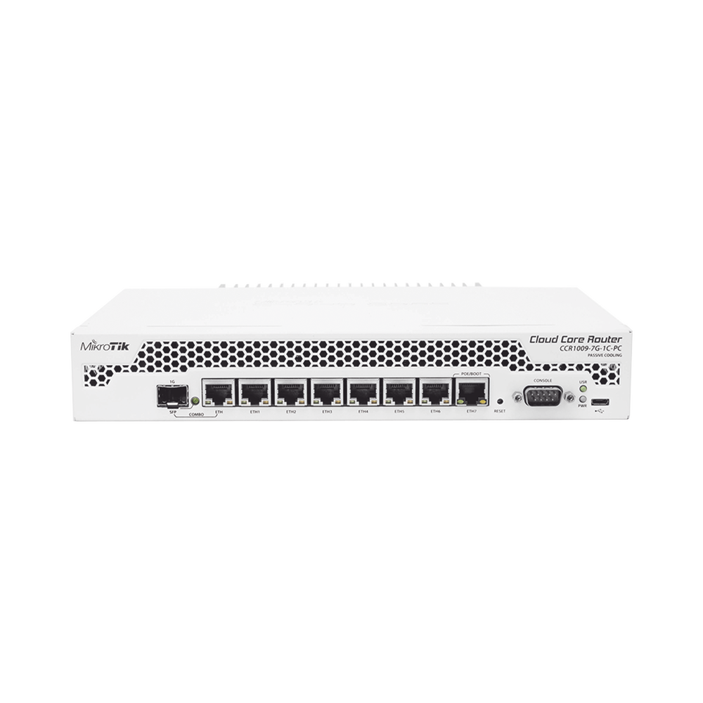 Cloud Core Router, CPU 9 Núcleos, 7 Puertos Gigabit Ethernet, 1 Combo TP/SFP, 1 GB Memoria, Enfriamiento Pasivo