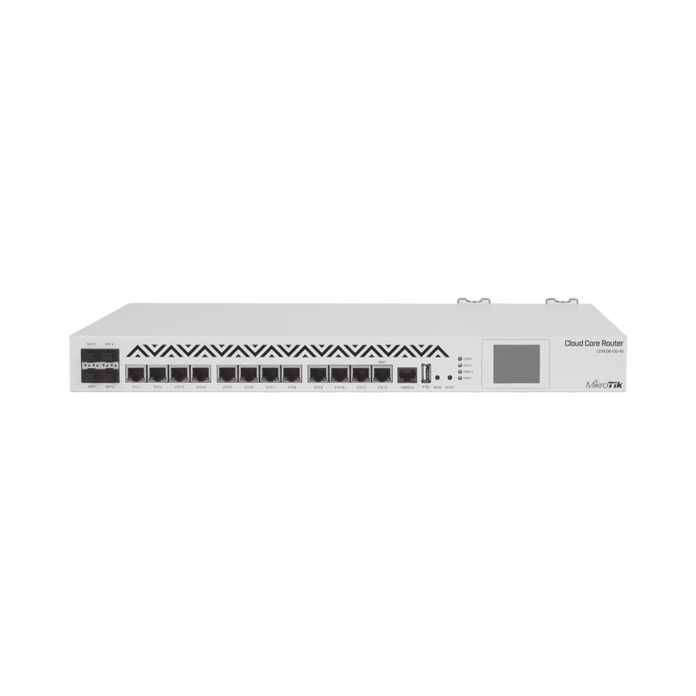 Cloud Core Router, CPU 36 Núcleos, Througput 16Gbps / 24Mpps, 12 Puertos Gigabit Ethernet, 4 Puertos SFP y 4 GB de memoria, Ideal para IPsec