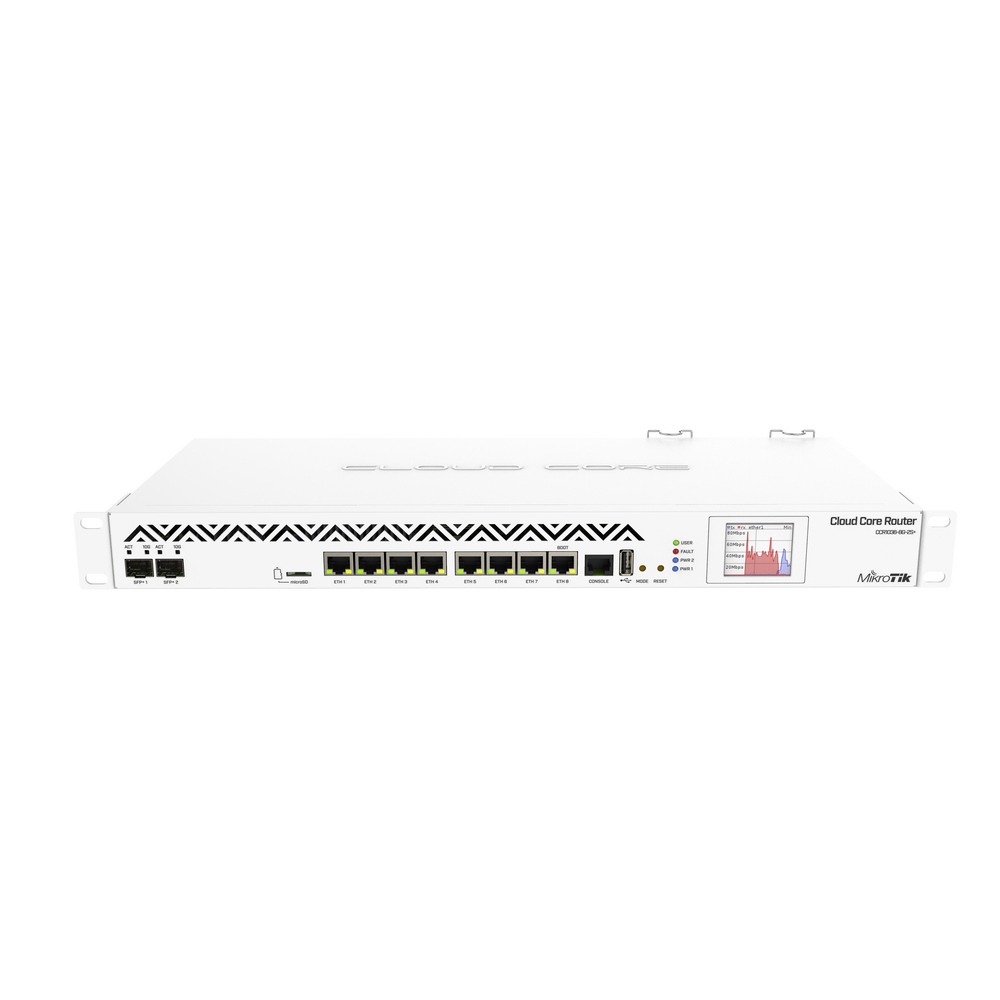 CoreCloud Router Mikrotik, CPU 36 Núcleos, 8 puertos Gigabit, 2 puertos SFP+