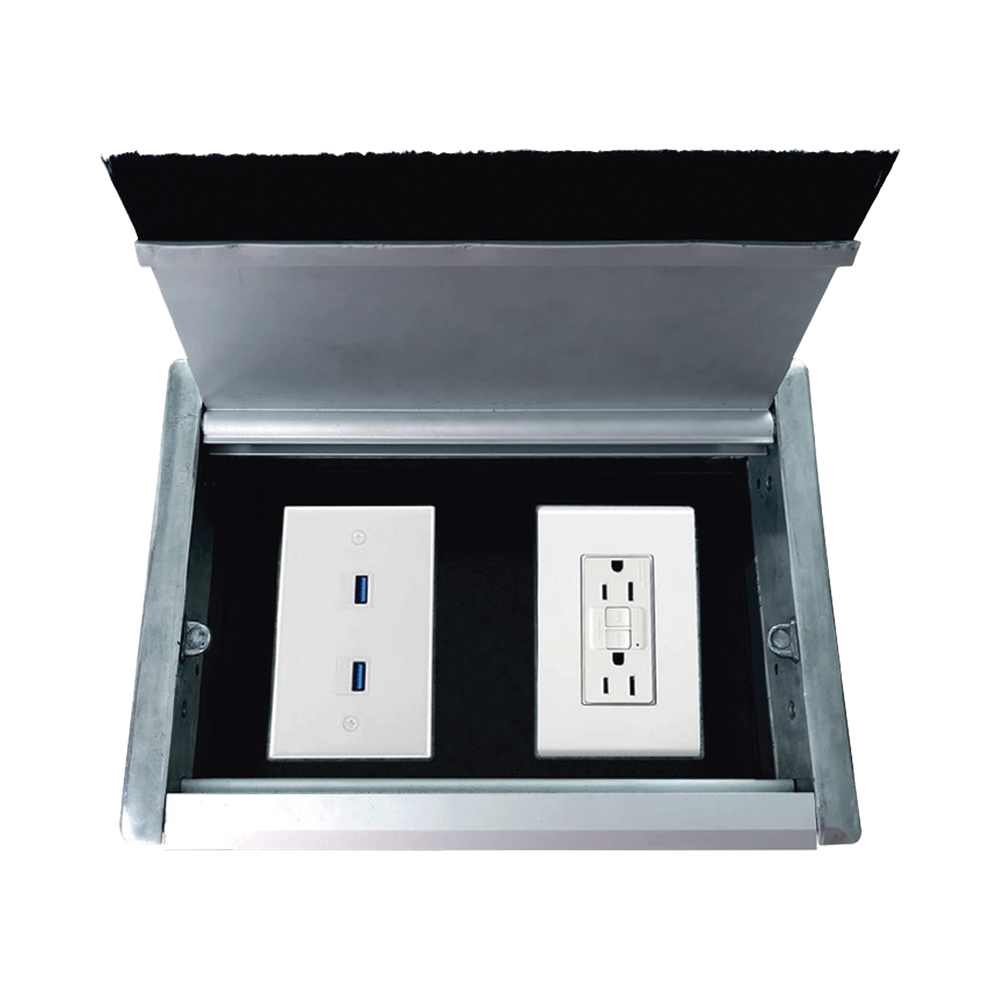 Caja universal vacía de 2 módulos para instalación en escritorio (voz, datos, vídeo, contactos eléctricos), (No incluye accesorios)