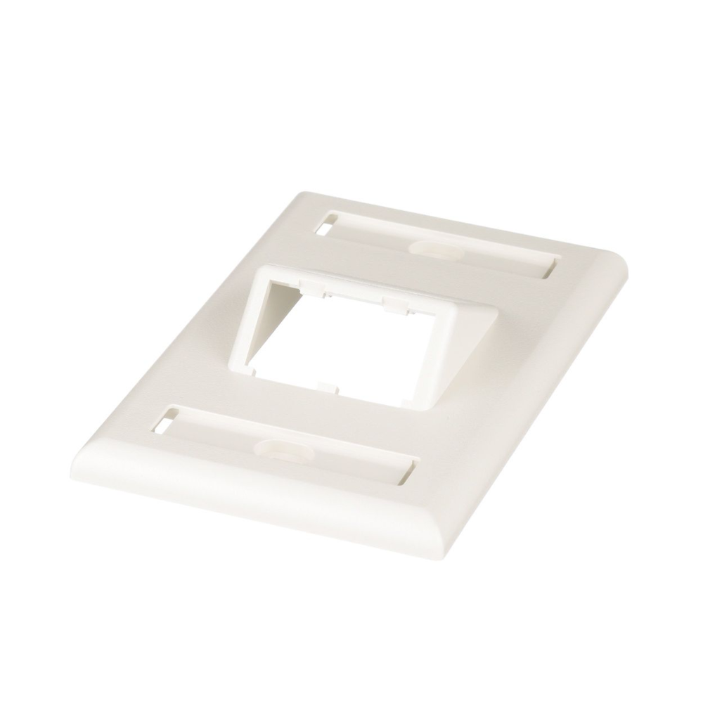Classic Vertical Wall Plate, 2-Port Slanted Mini-Com Outlet, with Label Spaces, Matte White