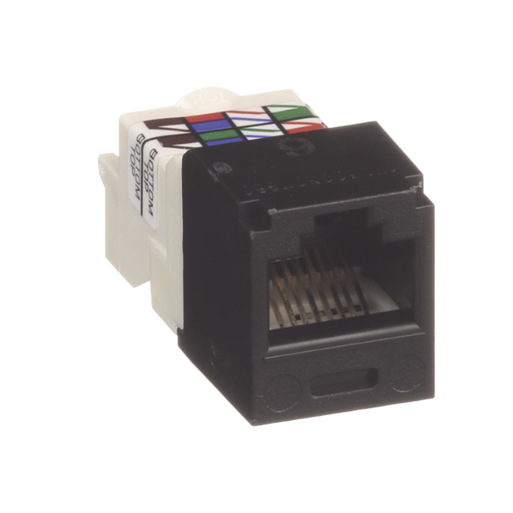 RJ45 Jack Connector TP Style, Mini-Com, Category 6, 8 Positions and 8 Wires, Black Color