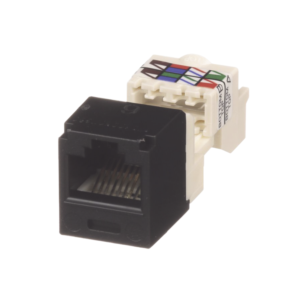 RJ45 Jack Connector TP Style, Mini-Com, Category 6, 8 Positions and 8 Wires, Black Color
