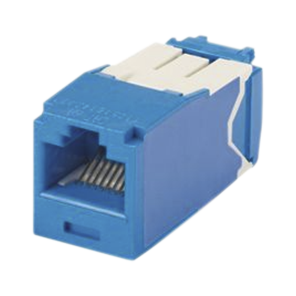 RJ45 Jack Connector TG Style, Mini-Com, Category 6A, 8 Positions and 8 Wires, Blue Color