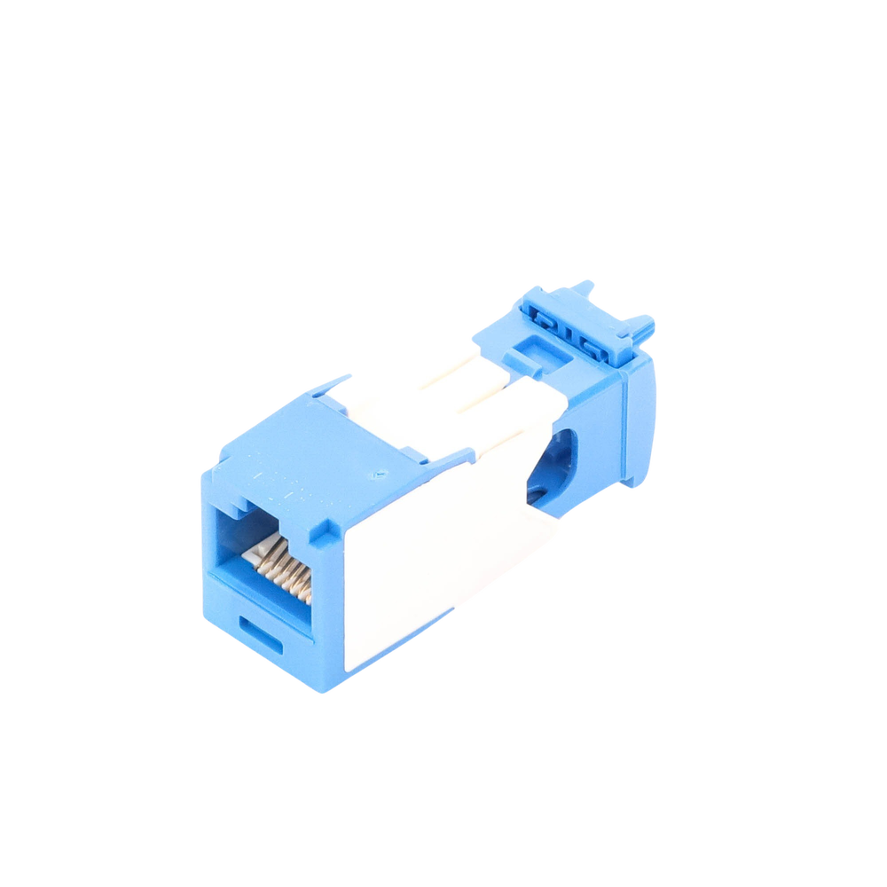 RJ45 Jack Connector TG Style, Mini-Com, Category 6A, 8 Positions and 8 Wires, Blue Color