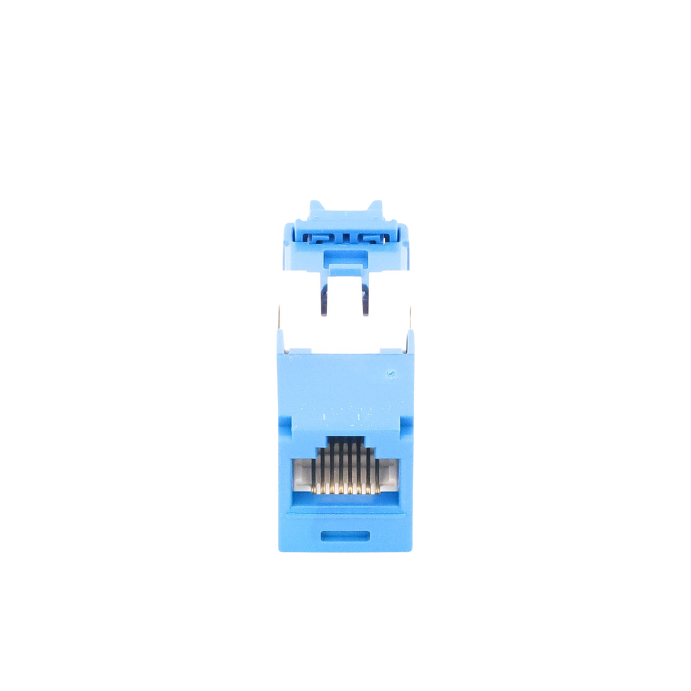 RJ45 Jack Connector TG Style, Mini-Com, Category 6A, 8 Positions and 8 Wires, Blue Color