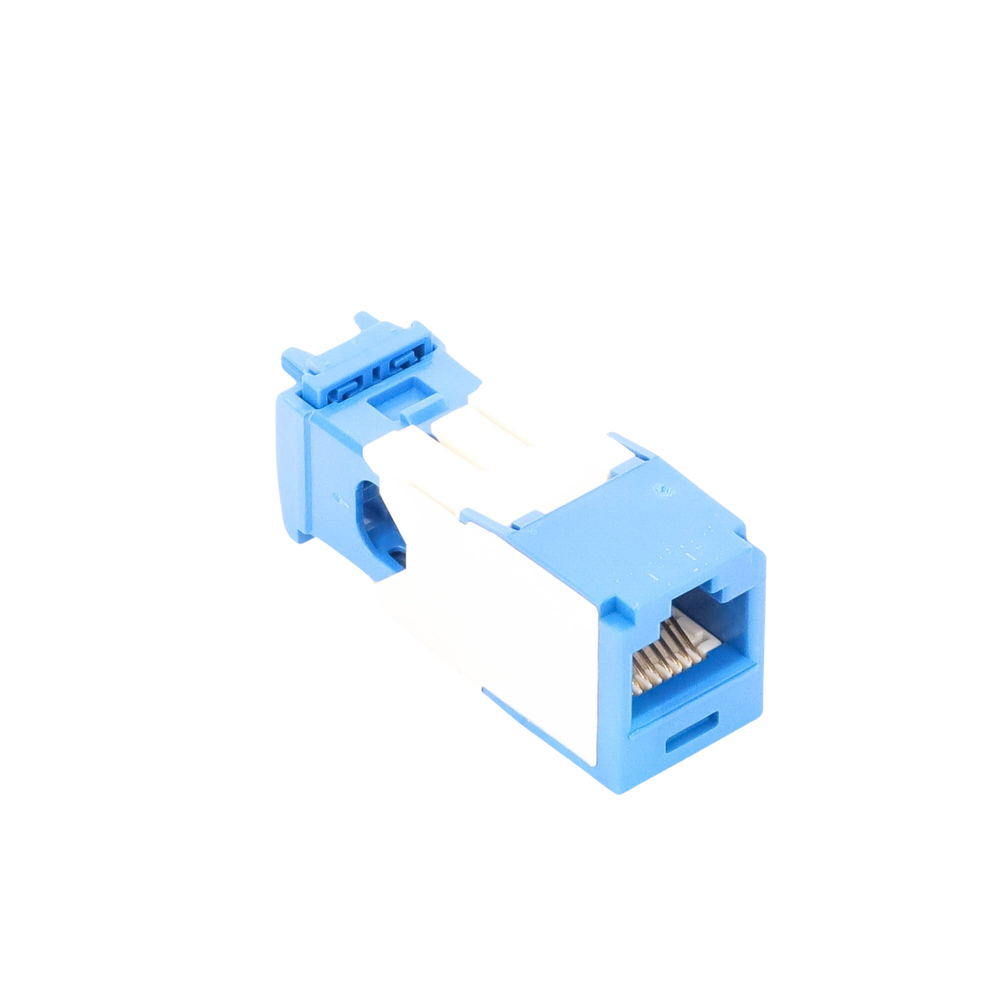 RJ45 Jack Connector TG Style, Mini-Com, Category 6A, 8 Positions and 8 Wires, Blue Color