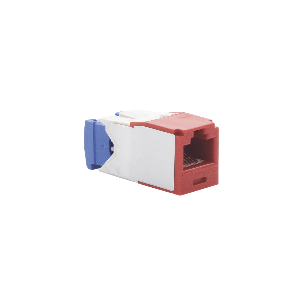 RJ45 Jack Connector TG Style, Mini-Com, Category 6A, 8 Positions and 8 Wires, Red Color