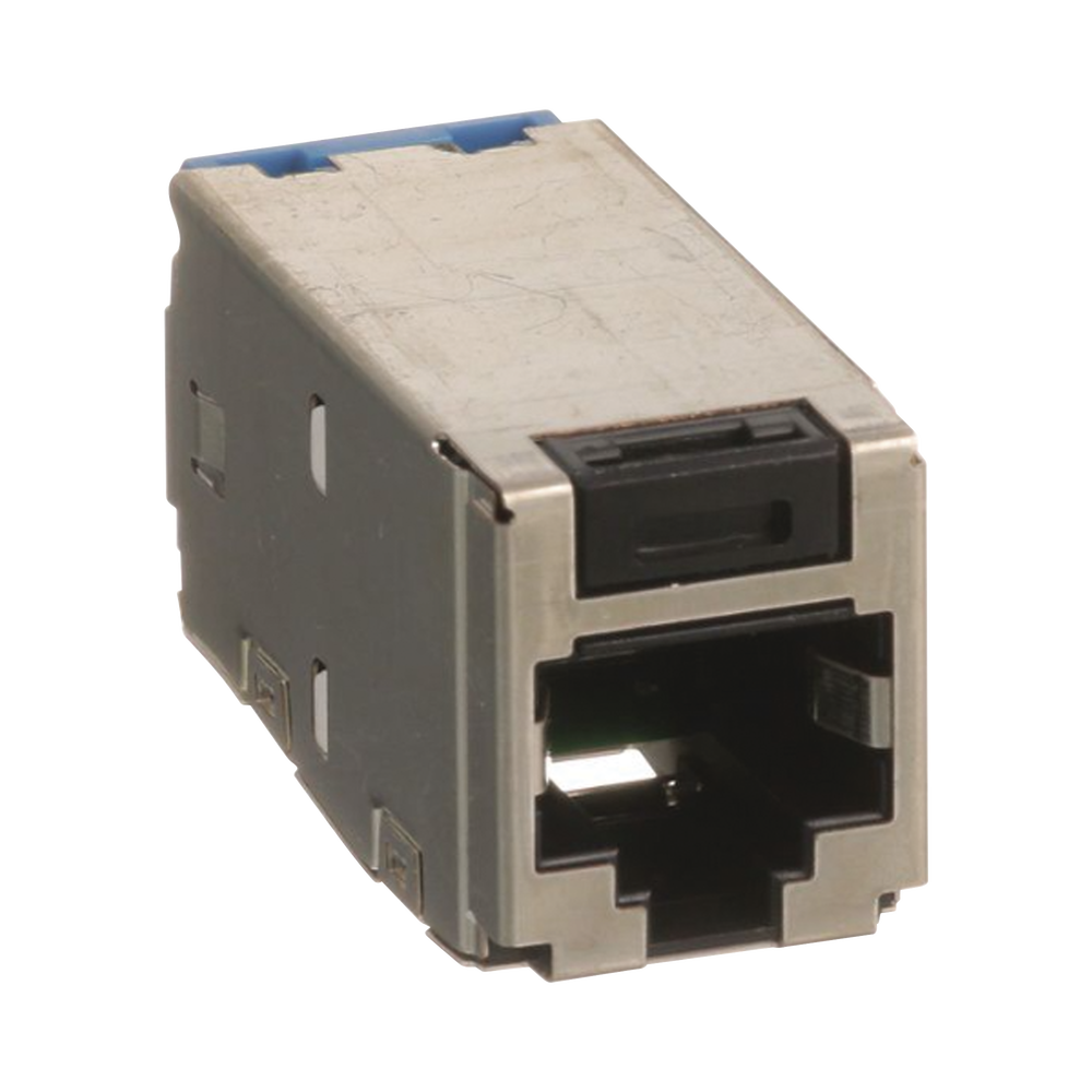 Shielded RJ45 Jack Connector, TG Style, Mini-Com, Category 6A, 8 Positions and 8 Wires, Black