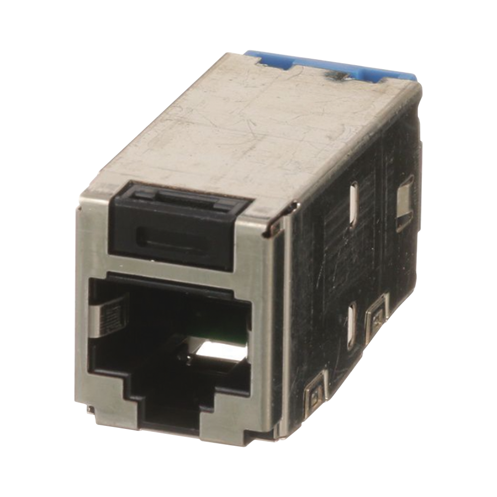Shielded RJ45 Jack Connector, TG Style, Mini-Com, Category 6A, 8 Positions and 8 Wires, Black