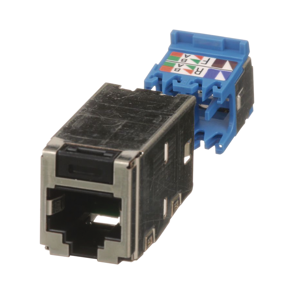 Shielded RJ45 Jack Connector, TG Style, Mini-Com, Category 6A, 8 Positions and 8 Wires, Black