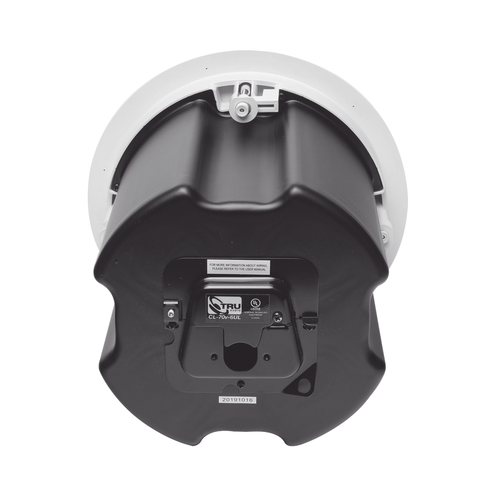 2-way commercial speaker, 70V/100V/8 Ohms, in-ceiling, 6.5" polypropylene woofer, 3/4" PEI tweeter, 5-60 Watts, UL