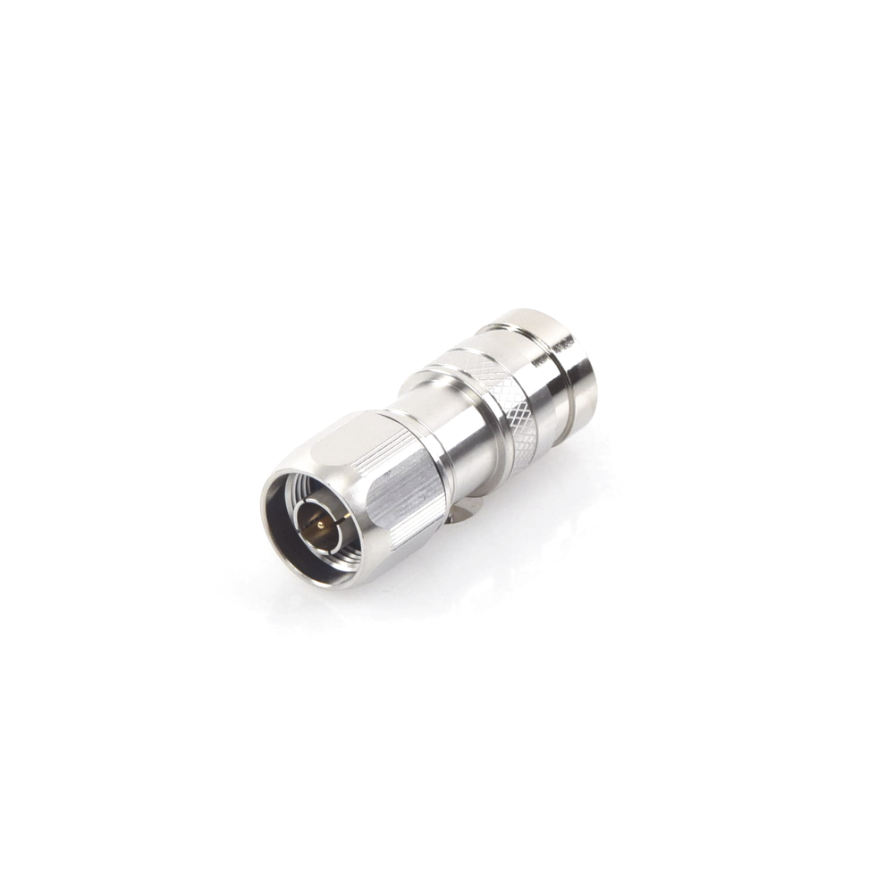 N Male Compression Connector, in-line for LMR-400, CNT-400, RG-8/U, RF-400, Silver/Gold/Teflon.